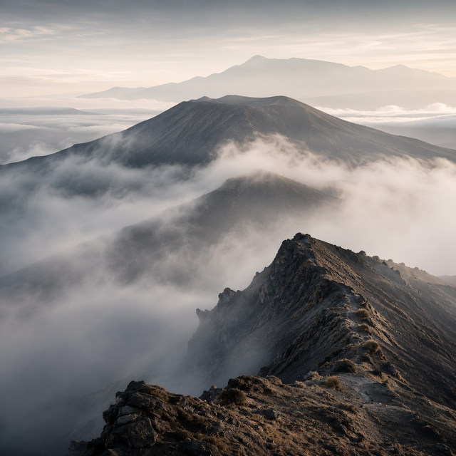 Misty mountain range
